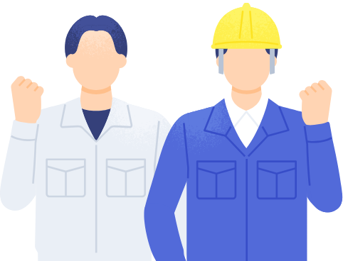 作業服とヘルメット姿の作業員のイラスト