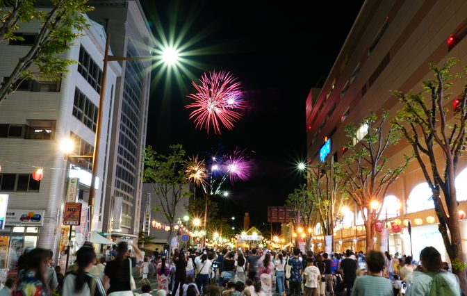 夏祭りの花火と夜店